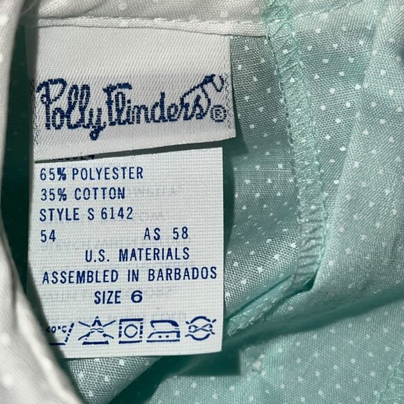 Polly Finders Vintage Hand Smocked Aqua Blue Polka Dot Lace Collar Dress Size 6 - Picture 8 of 8